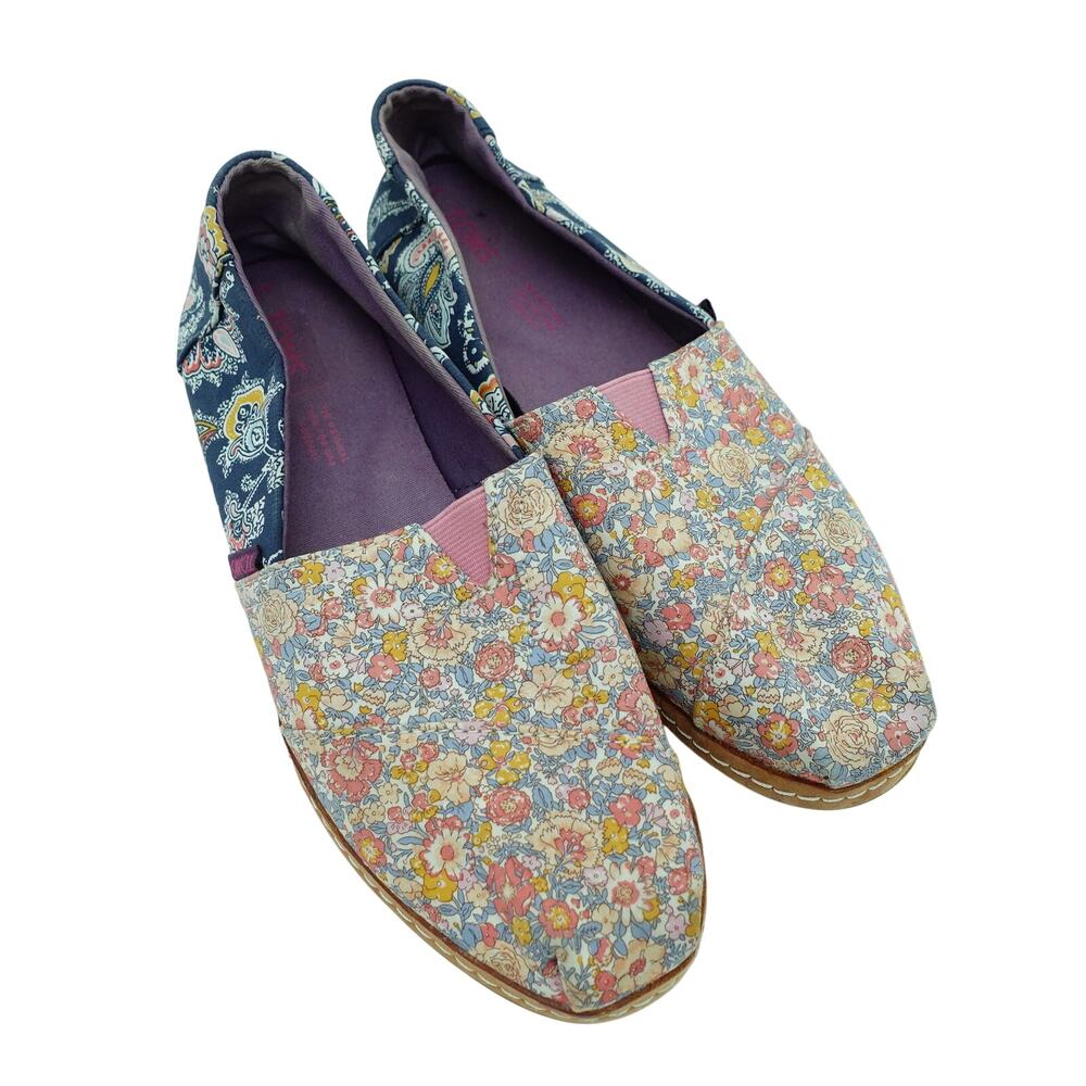 TOMS Canvas Multicolor Paisley Flower Print Slip on Flats -Size 9